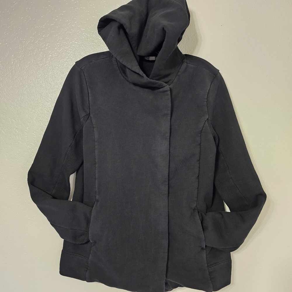 James Perse Standard Black Hooded Zip Jacket Size 4 Cotton Stretch Minimalist